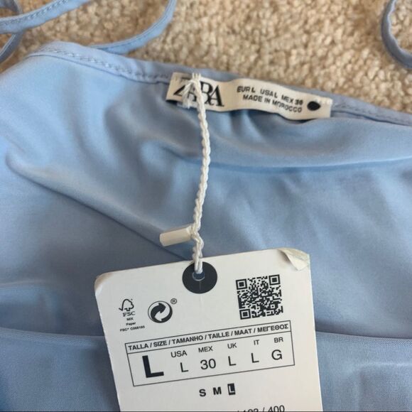 Zara light pastel baby blue spaghetti strap dress Sz L NWT - Picture 4 of 7